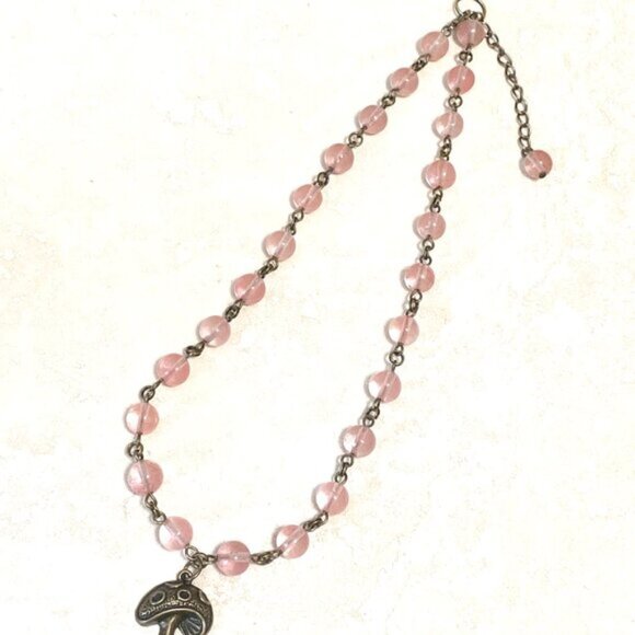 Cute Cherry Quartz Bronze Round Mushroom Adjustable Pendant Choker - Picture 7 of 16